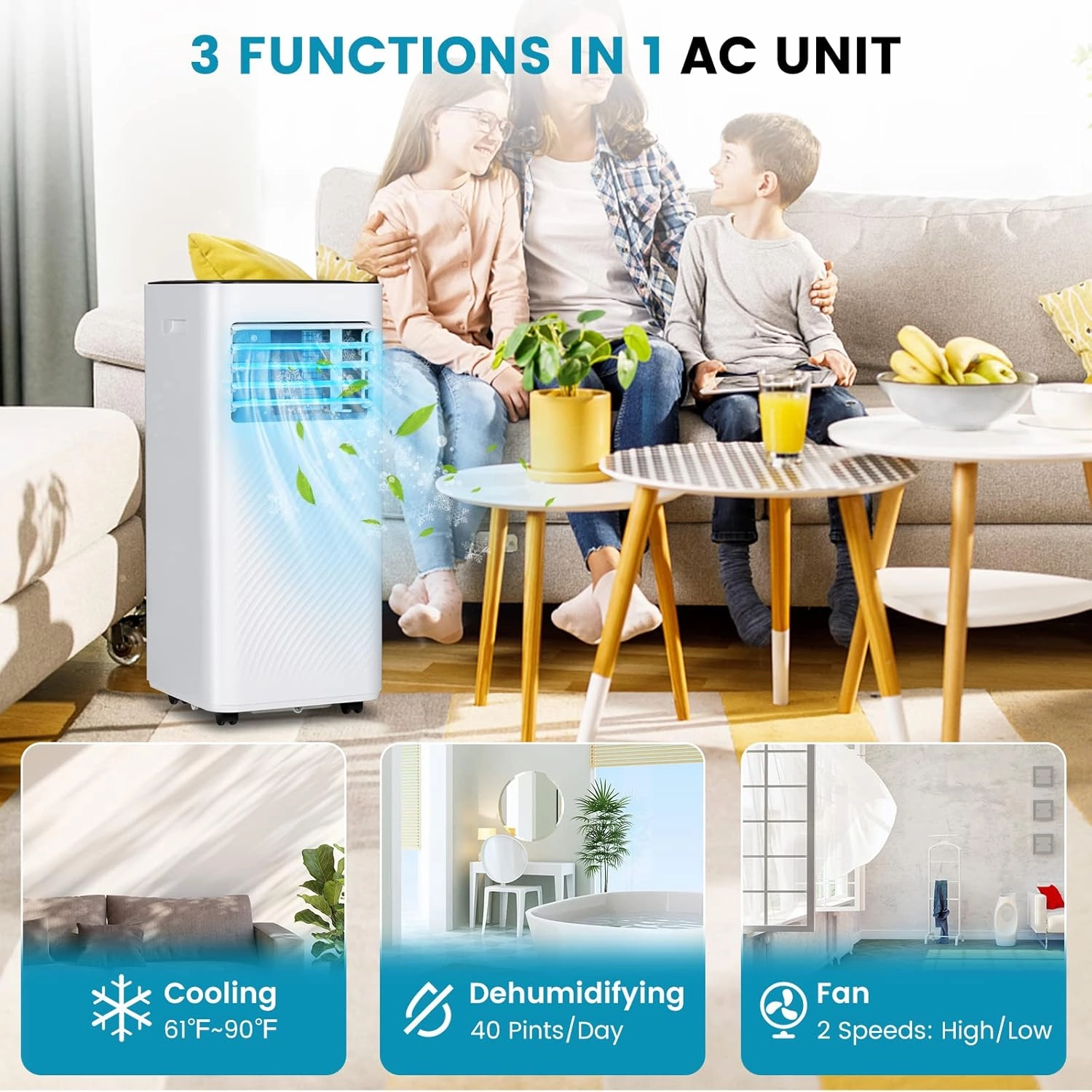 PETSITE 8000 BTU Portable Air Conditioner, 3 in 1 AC Cooling Unit with Remote Control, Dehumidifier, Sleep Mode, Window Kit, Personal AC Unit for Bedroom