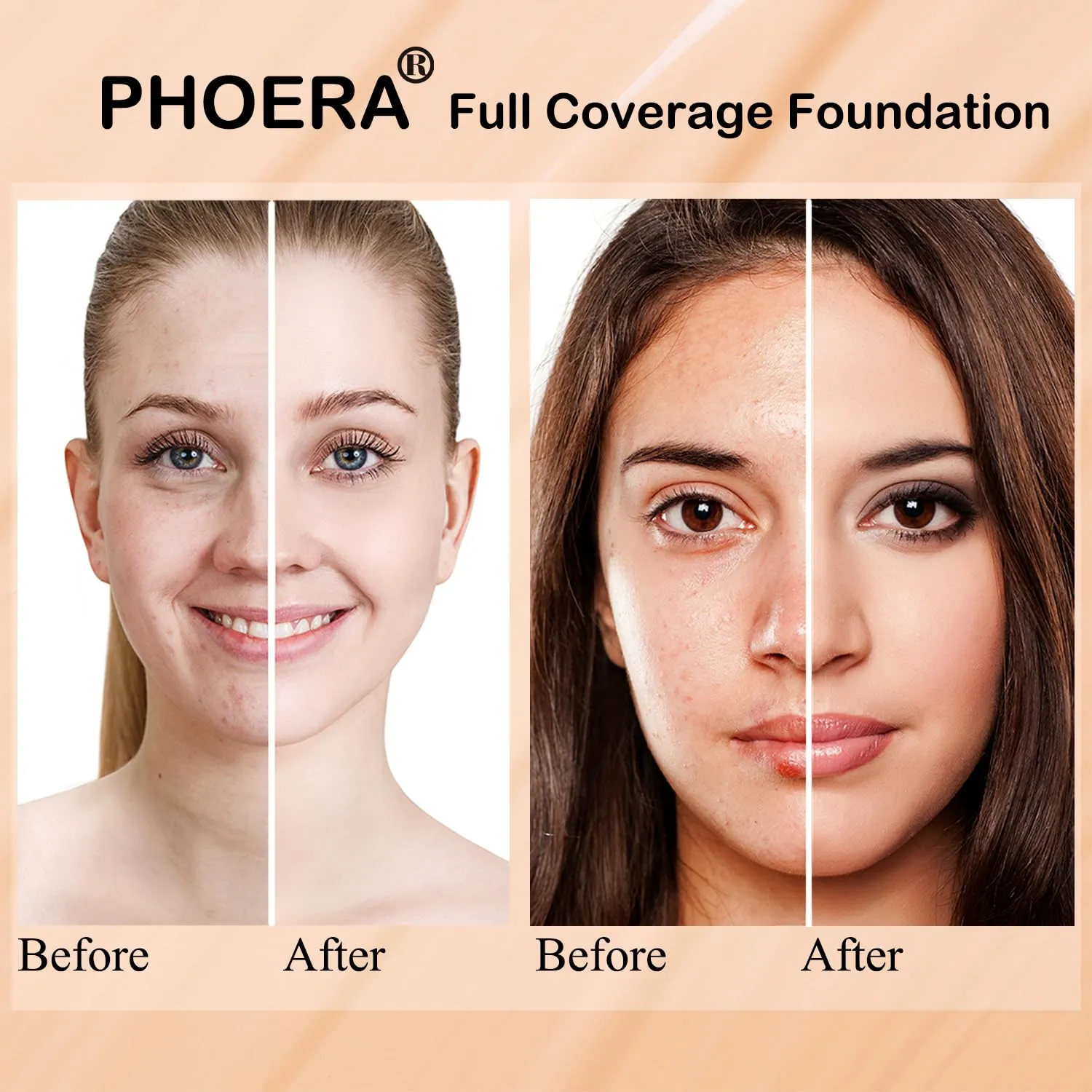 PHOERA Foundation,PHOERA Makeup for Women,PHOERA Matte Liquide Foundation Full Coverage,PHOERA Primer,PHOERA Concealer,Kabuki Makeup Brushes Foundation,2 Makeup Sponge(2PCS # 104 Buff Beige)