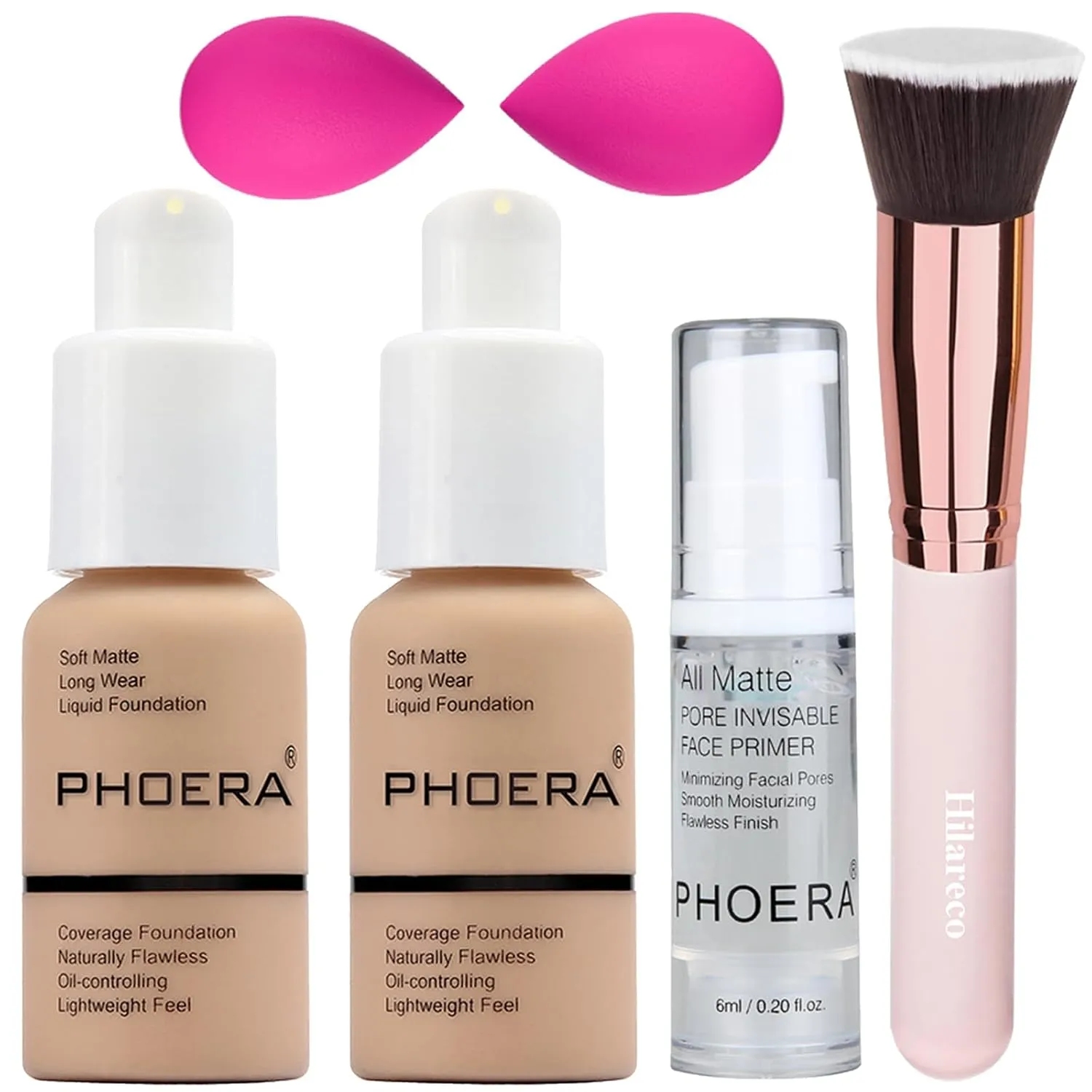 PHOERA Foundation,PHOERA Makeup for Women,PHOERA Matte Liquide Foundation Full Coverage,PHOERA Primer,PHOERA Concealer,Kabuki Makeup Brushes Foundation,2 Makeup Sponge(2PCS # 104 Buff Beige)