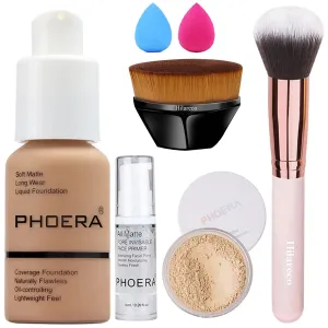 PHOERA Foundation,PHOERA Makeup,PHOERA Matte Liquide Foundation Full Coverage,PHOERA Primer,PHOERA Powder,PHOERA Concealer,Kabuki Makeup Brushes Foundation Brush,2 Makeup Sponge (#105 Sand)