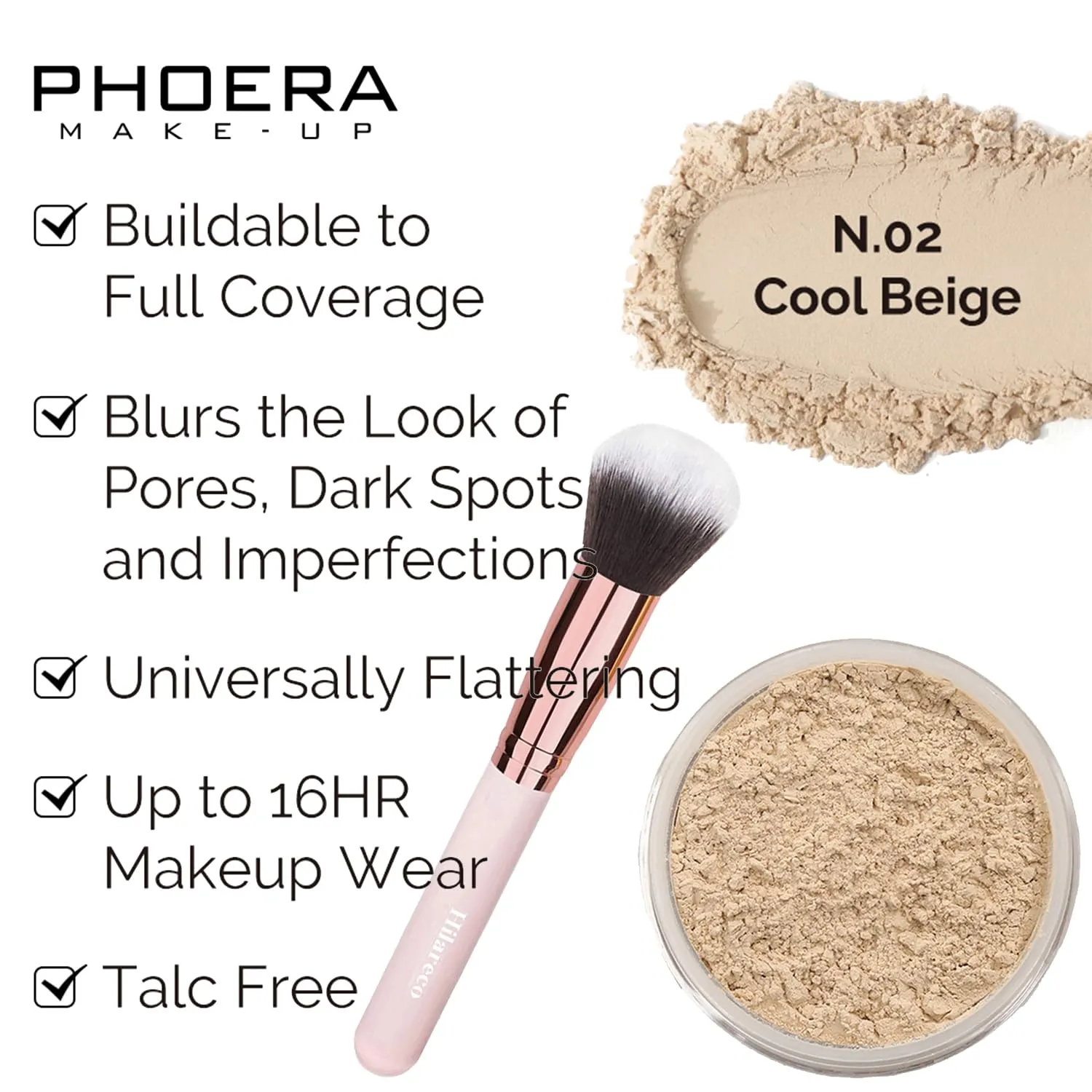 PHOERA Foundation,PHOERA Makeup,PHOERA Matte Liquide Foundation Full Coverage,PHOERA Primer,PHOERA Powder,PHOERA Concealer,Kabuki Makeup Brushes Foundation Brush,2 Makeup Sponge (#105 Sand)