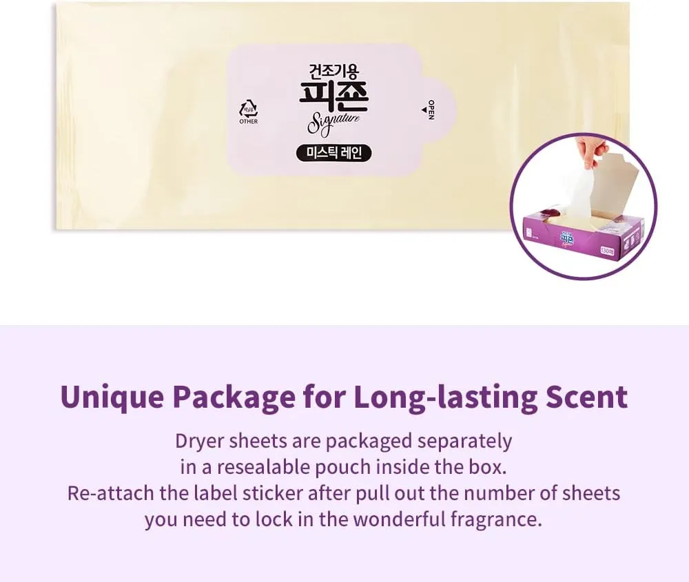 Pigeon Signature Dryer Sheets Laundry Fabric Softener, White Floral & Peach, Mystic Rain, Reduce Static Cling, Eliminate Strong Odor, Infused with Flower Essence, Safe for All, 130 Counts