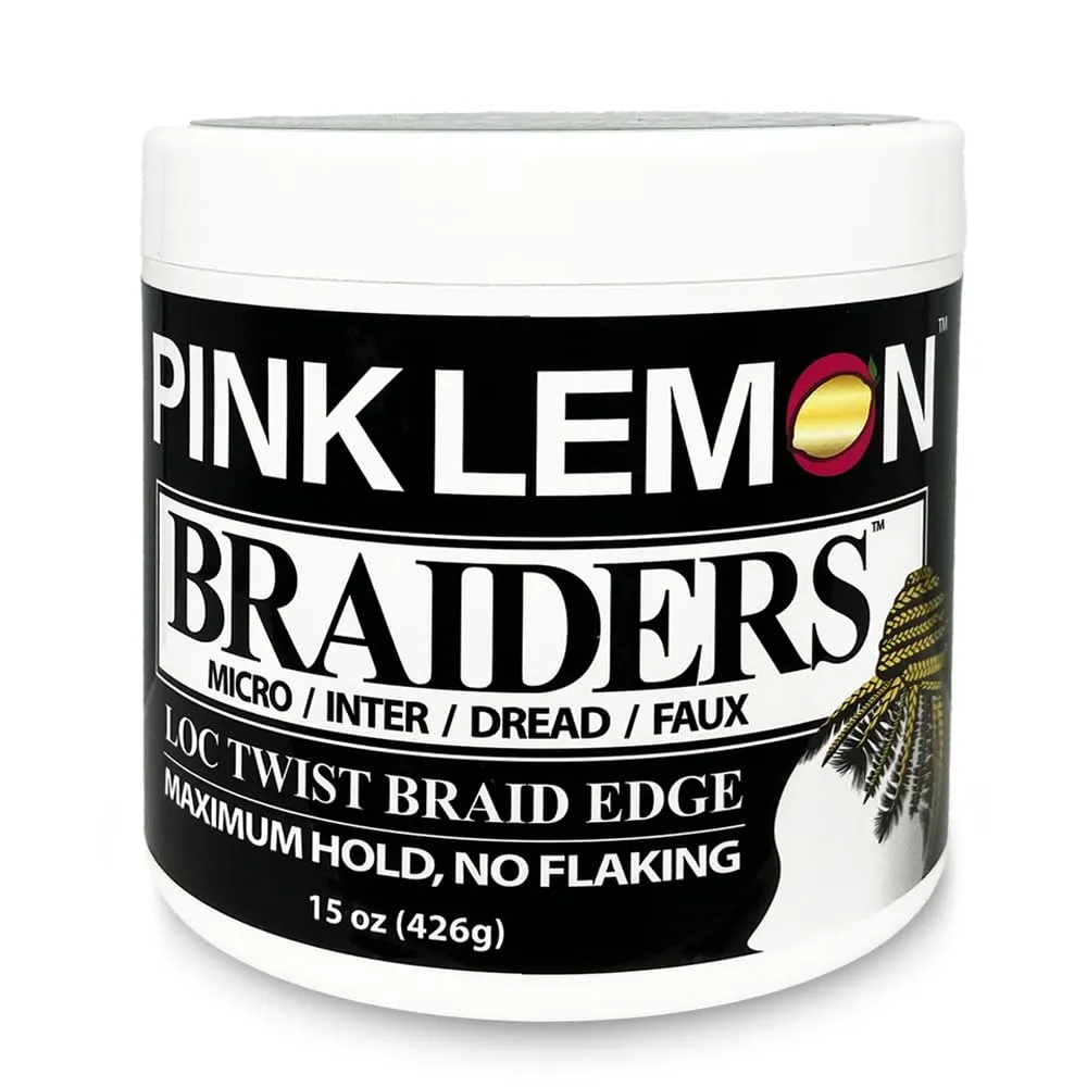 PINK LEMON Braiders (15 oz) - Maximum Hold, No Flaking, Long Lasting Hold, High Shine. For Micro, Inter, Dread, Faux, Loc, Twist, Braid, Edge.