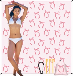 Pink Bow Beach Blanket 79''x 83'' Coquette Waterproof Sandproof Beach Mat Pinkbow Quick Drying Durable Outdoor Picnic Mat for Picnic Camping Hiking Bachelorette Party Gifts