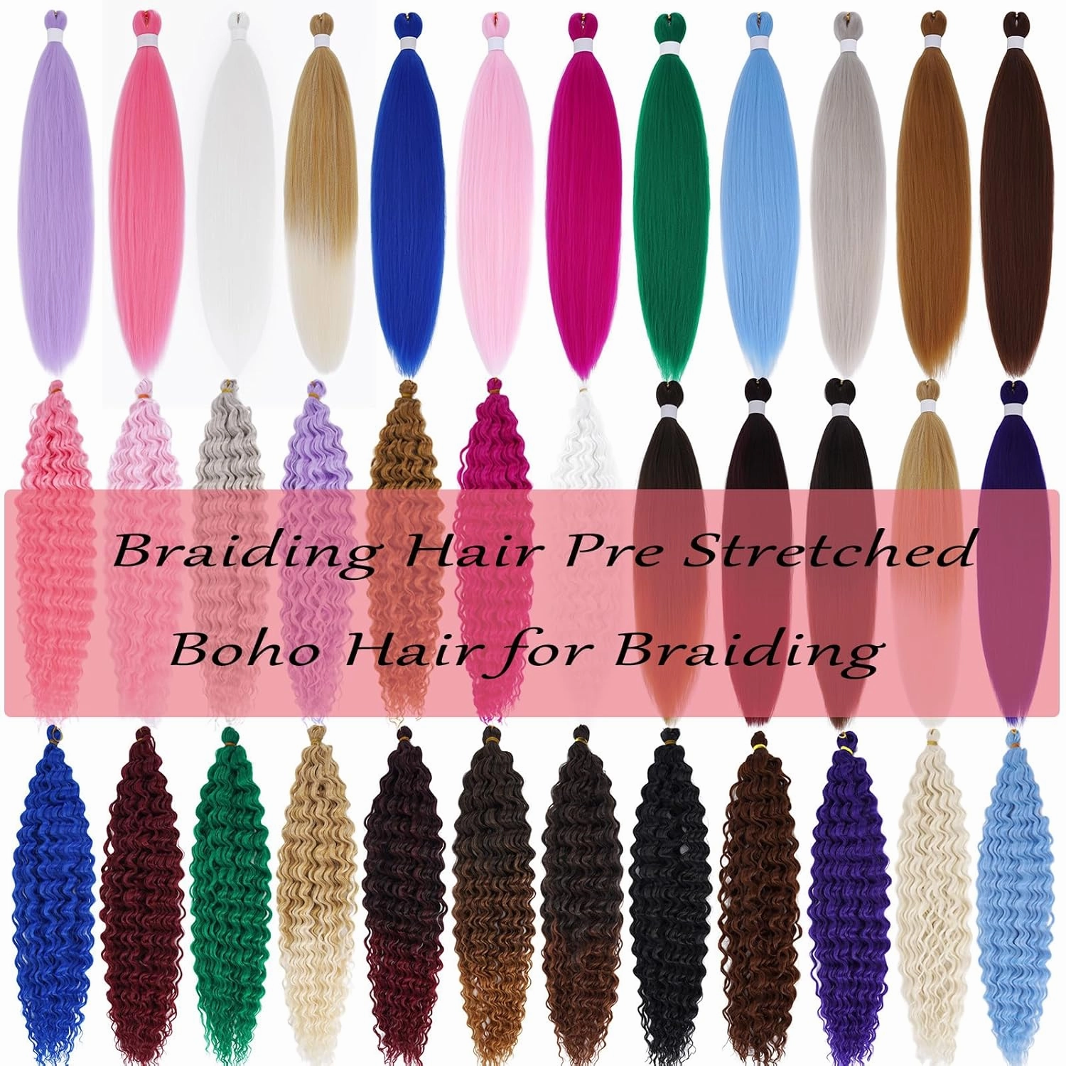 Pink Braiding Hair Pre Stretched with Boho Braids Pink Curly Deep Ocean Wave Crochet Hair Natural Color Synthetic Knotless Boho Braiding Hair for Bohemian Braids 5 Packs