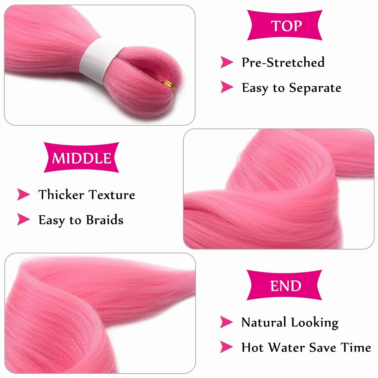 Pink Braiding Hair Pre Stretched with Boho Braids Pink Curly Deep Ocean Wave Crochet Hair Natural Color Synthetic Knotless Boho Braiding Hair for Bohemian Braids 5 Packs