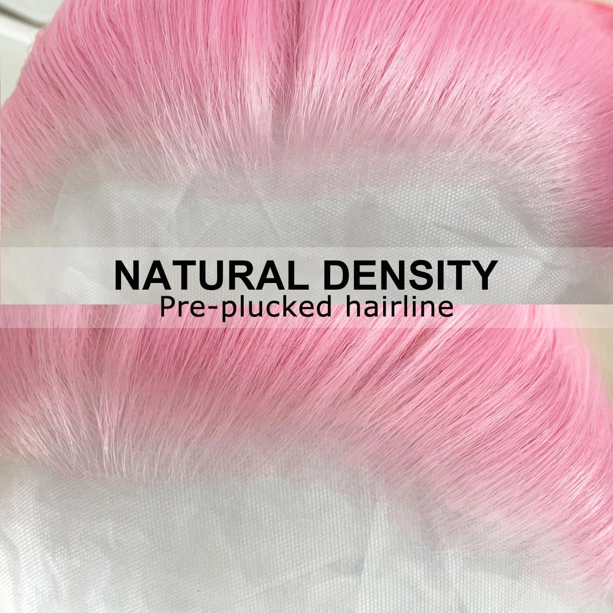 Pink Lace Front Wig Synthetic Long Straight Hair Ombre Pastel Pink Colored Hot Pink Lace Front Wigs Pre Plucked Heat Resistant Synthetic Lace Front Wigs for Fashion Women
