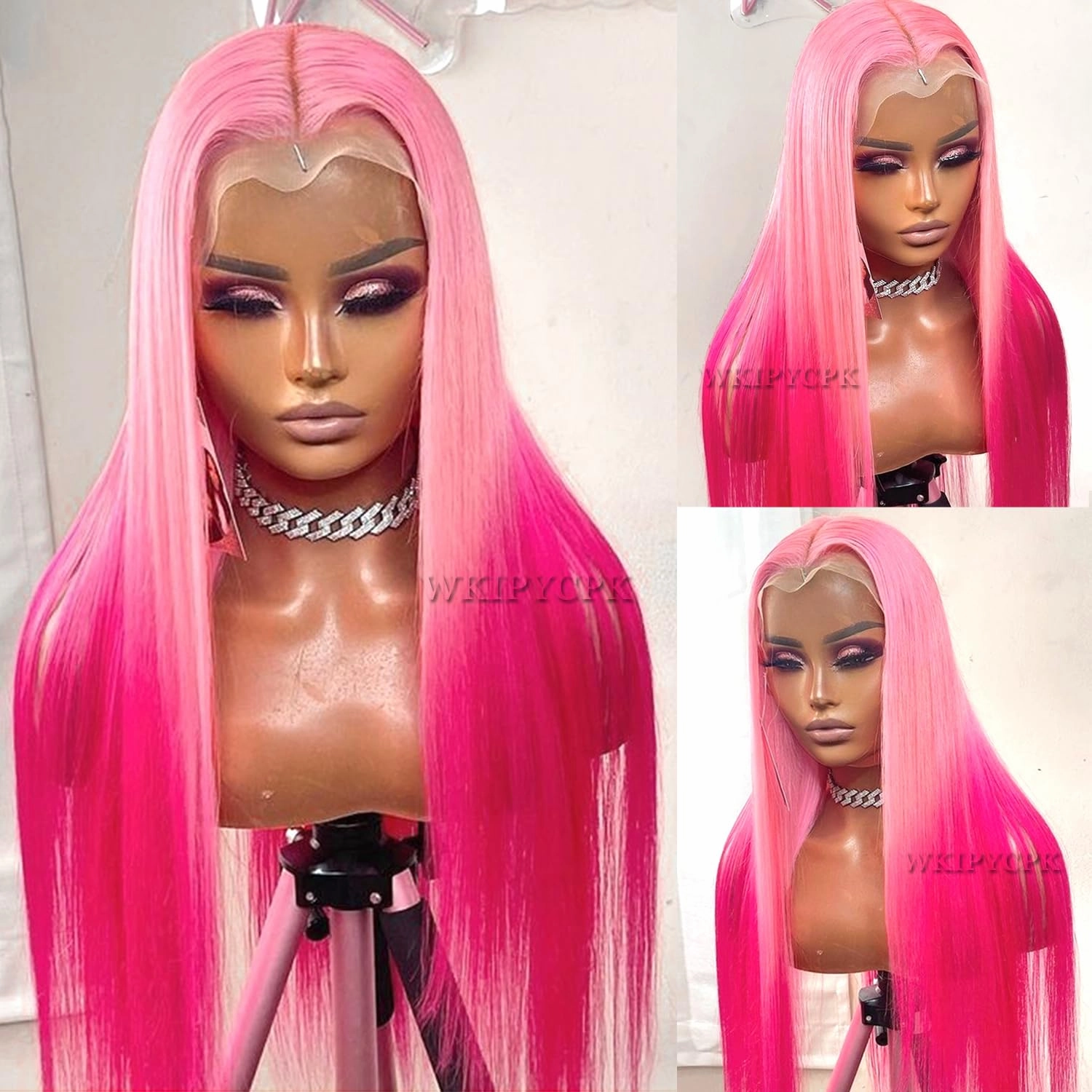 Pink Lace Front Wig Synthetic Long Straight Hair Ombre Pastel Pink Colored Hot Pink Lace Front Wigs Pre Plucked Heat Resistant Synthetic Lace Front Wigs for Fashion Women