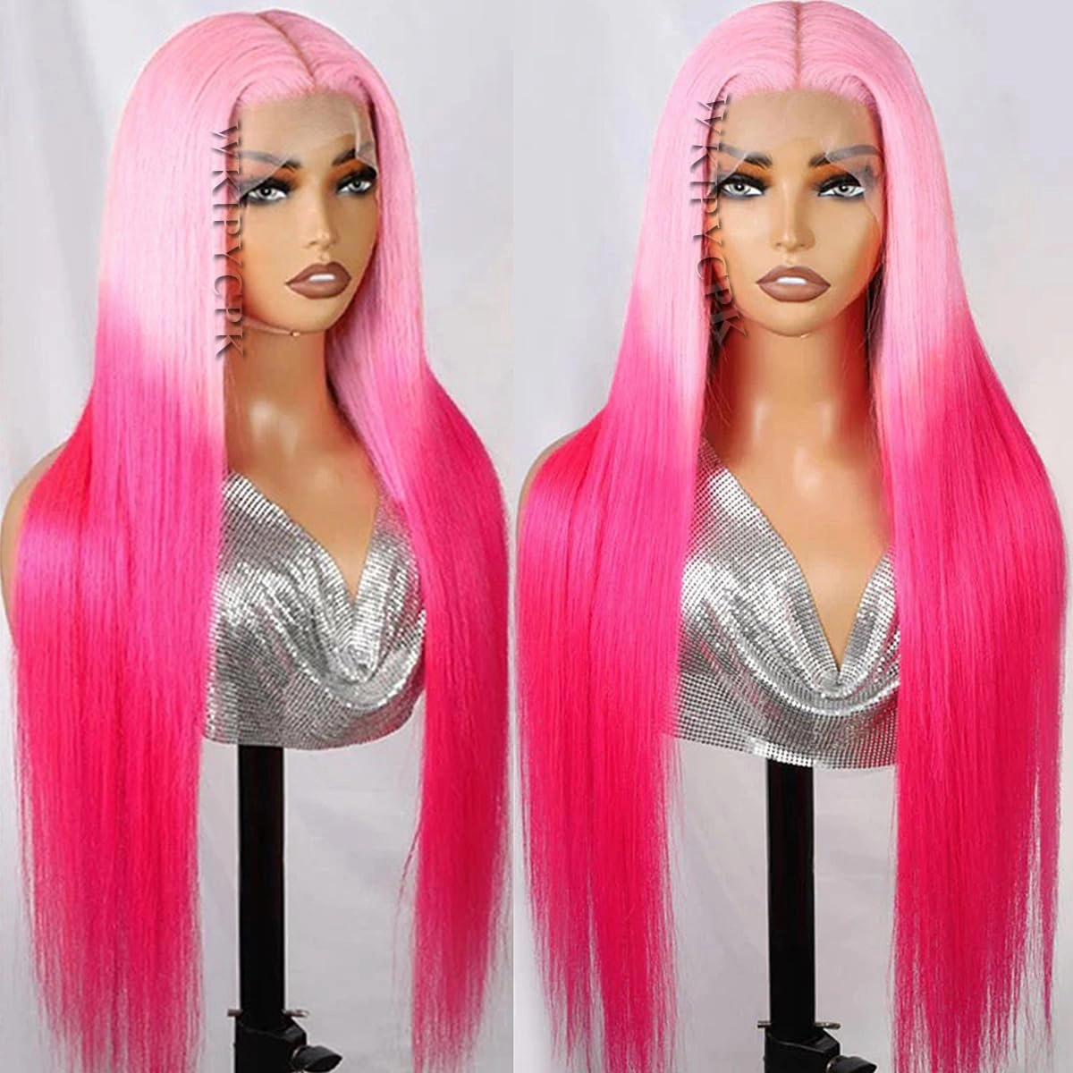 Pink Lace Front Wig Synthetic Long Straight Hair Ombre Pastel Pink Colored Hot Pink Lace Front Wigs Pre Plucked Heat Resistant Synthetic Lace Front Wigs for Fashion Women