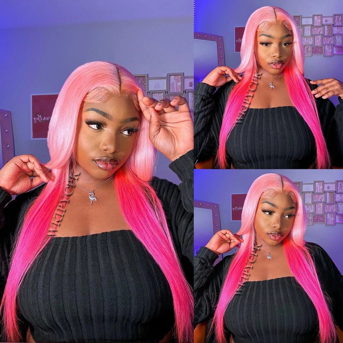Pink Lace Front Wig Synthetic Long Straight Hair Ombre Pastel Pink Colored Hot Pink Lace Front Wigs Pre Plucked Heat Resistant Synthetic Lace Front Wigs for Fashion Women