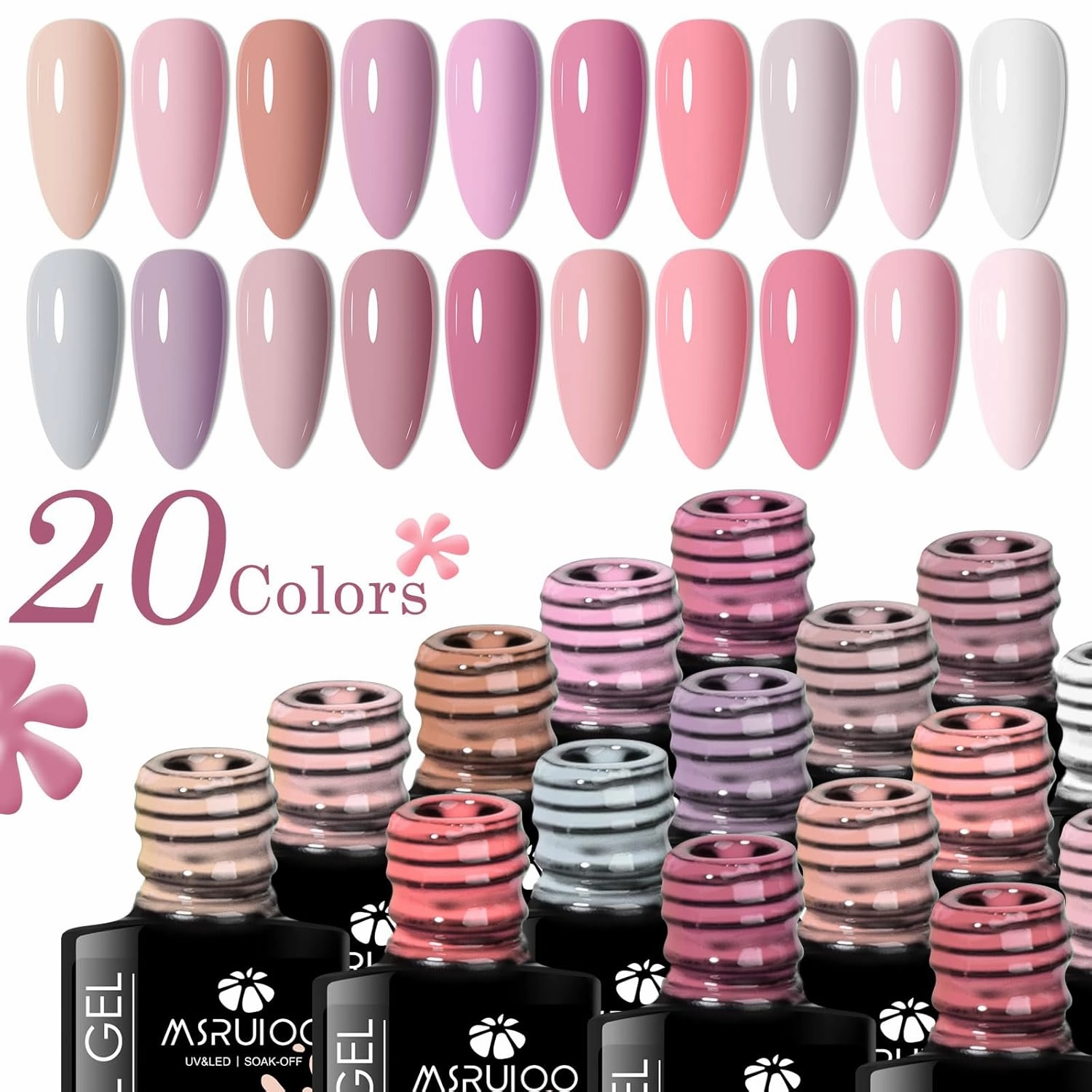 Pink Nude Gel Nail Polish Set, 20 Colors Neutral Nude Pink Skin Tone Gel Polish Nail Art Design Salon Home Gifts for Mom