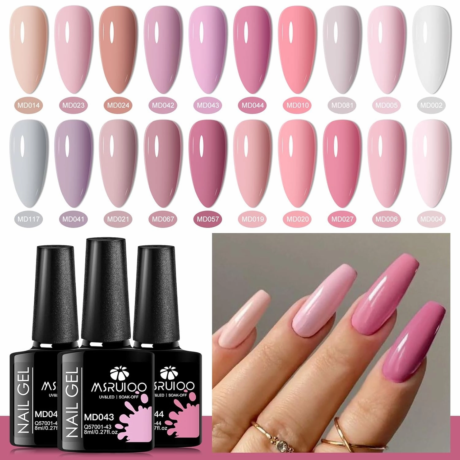 Pink Nude Gel Nail Polish Set, 20 Colors Neutral Nude Pink Skin Tone Gel Polish Nail Art Design Salon Home Gifts for Mom