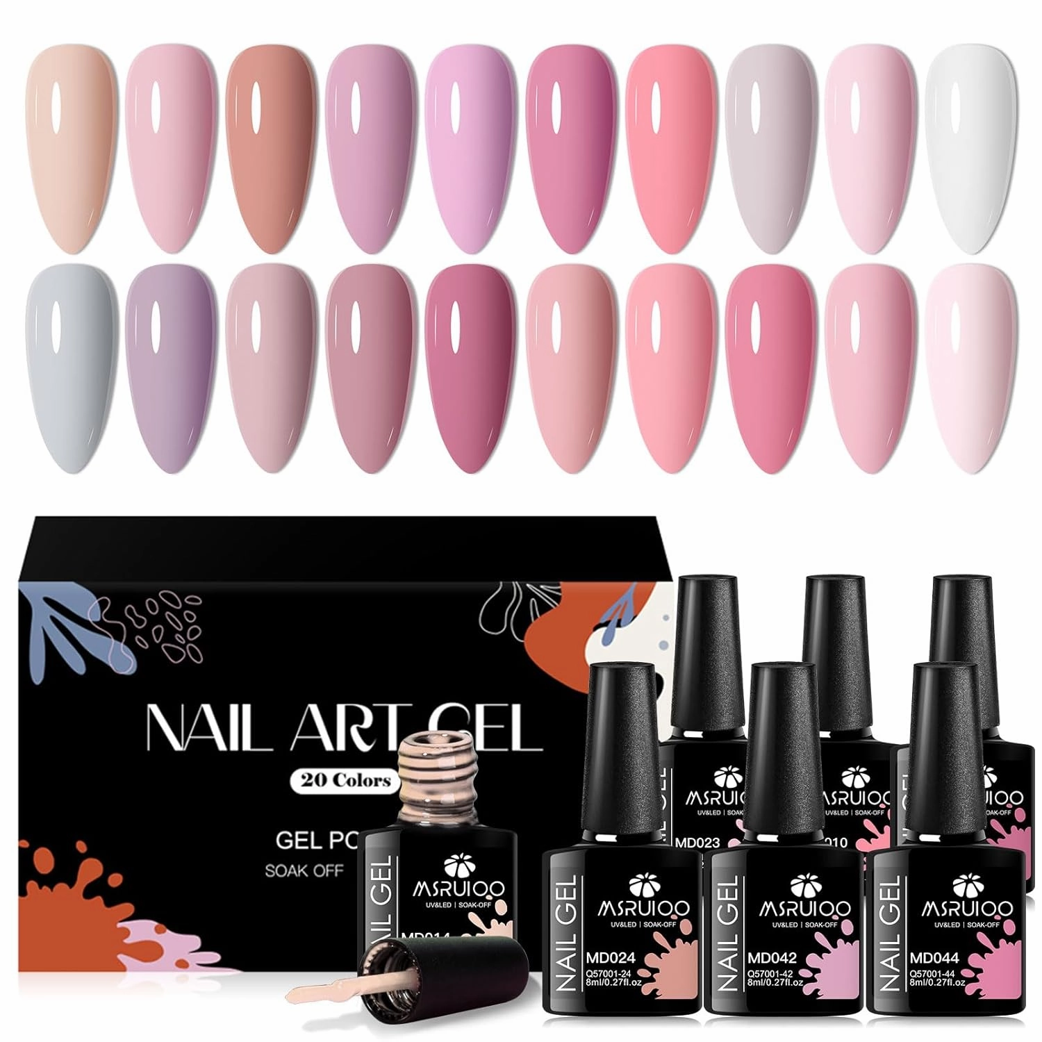 Pink Nude Gel Nail Polish Set, 20 Colors Neutral Nude Pink Skin Tone Gel Polish Nail Art Design Salon Home Gifts for Mom