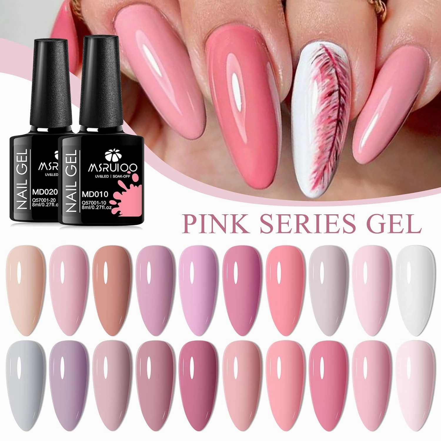 Pink Nude Gel Nail Polish Set, 20 Colors Neutral Nude Pink Skin Tone Gel Polish Nail Art Design Salon Home Gifts for Mom