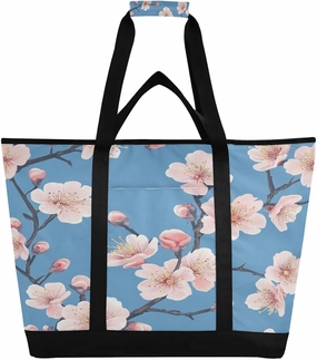 Pink Peach Flowers Reusable Insulated Lunchbox Cooler Bag, Leakproof Kitchen Grocery Bag Collapsible Portable Cooler Tote Bag for Picnic, Camping, Office, Travel