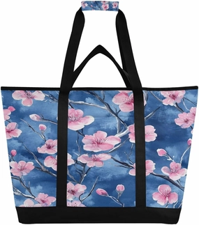 Pink Peach Flowers Reusable Insulated Lunchbox Cooler Bag, Leakproof Kitchen Grocery Bag Collapsible Portable Cooler Tote Bag for Picnic, Camping, Office, Travel