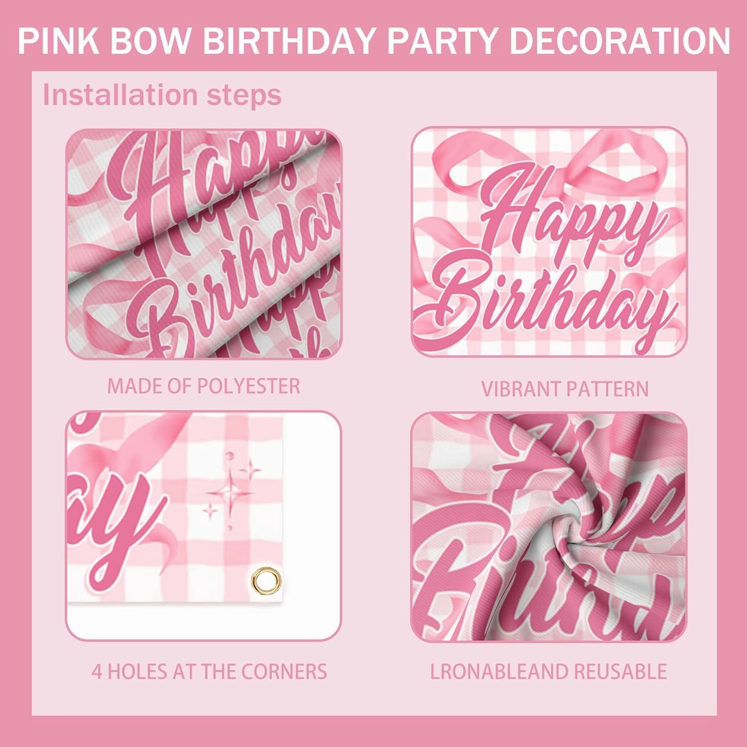 Pink Photo Booth Props for Girls,Pink Bow Birthday Party Decorations,White Balloons, Glitter Banner,Lightpink Themed Party Supplies
