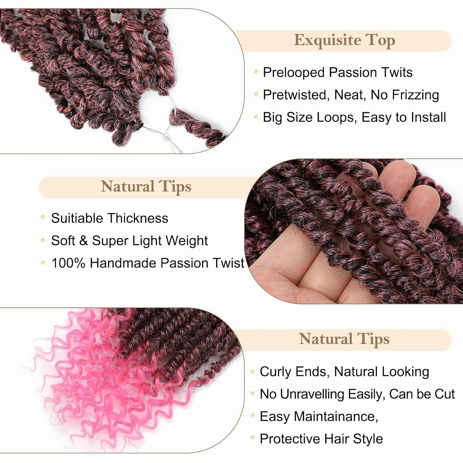Pink Pre-twisted Passion Twist Hair, 12 Inch 9 Packs Pretwisted Passion Twist Crochet Hair,Soft Pre Looped Curly Crochet Hair For Black Women,Short Crochet Braids(12",T1B/Pink#)