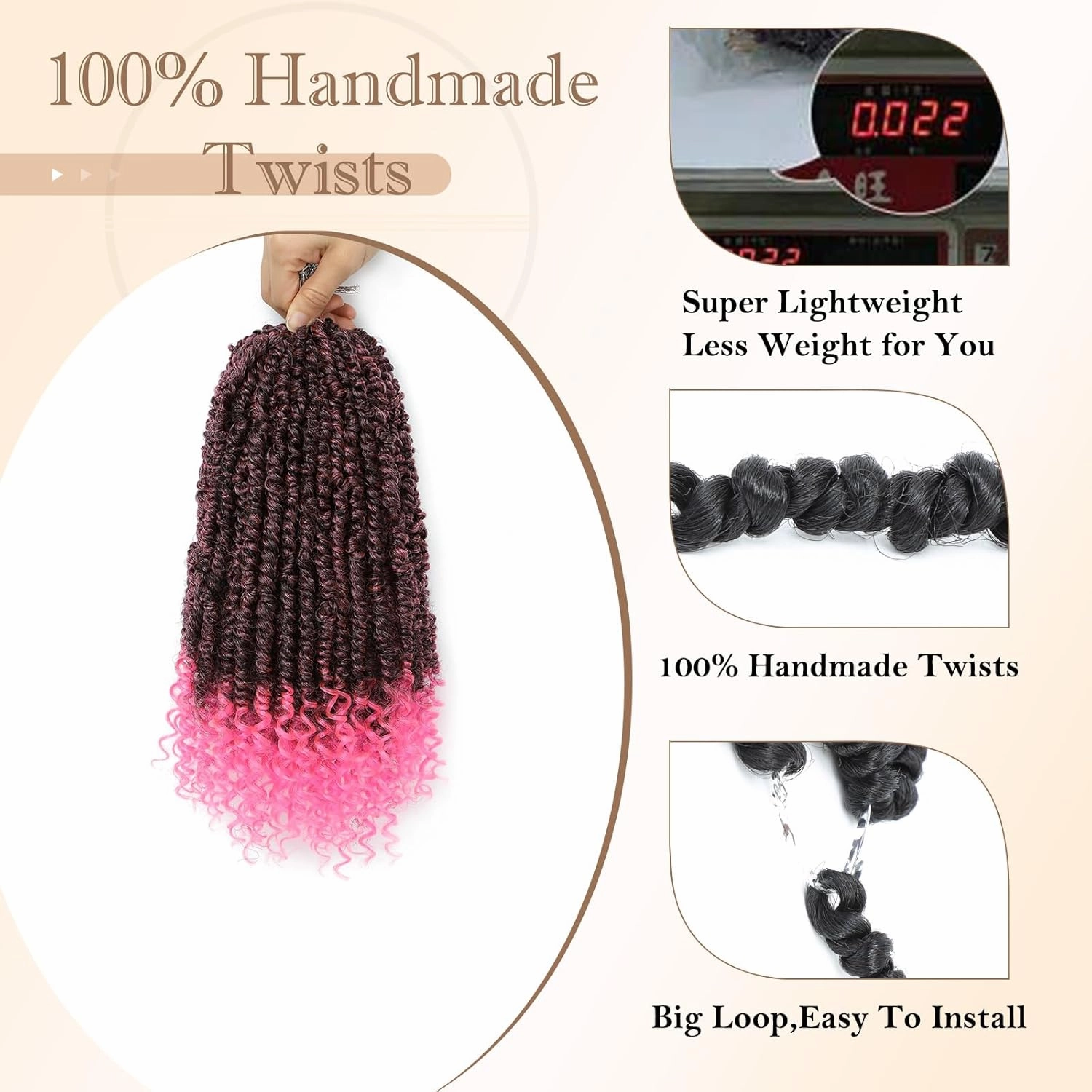 Pink Pre-twisted Passion Twist Hair, 12 Inch 9 Packs Pretwisted Passion Twist Crochet Hair,Soft Pre Looped Curly Crochet Hair For Black Women,Short Crochet Braids(12",T1B/Pink#)