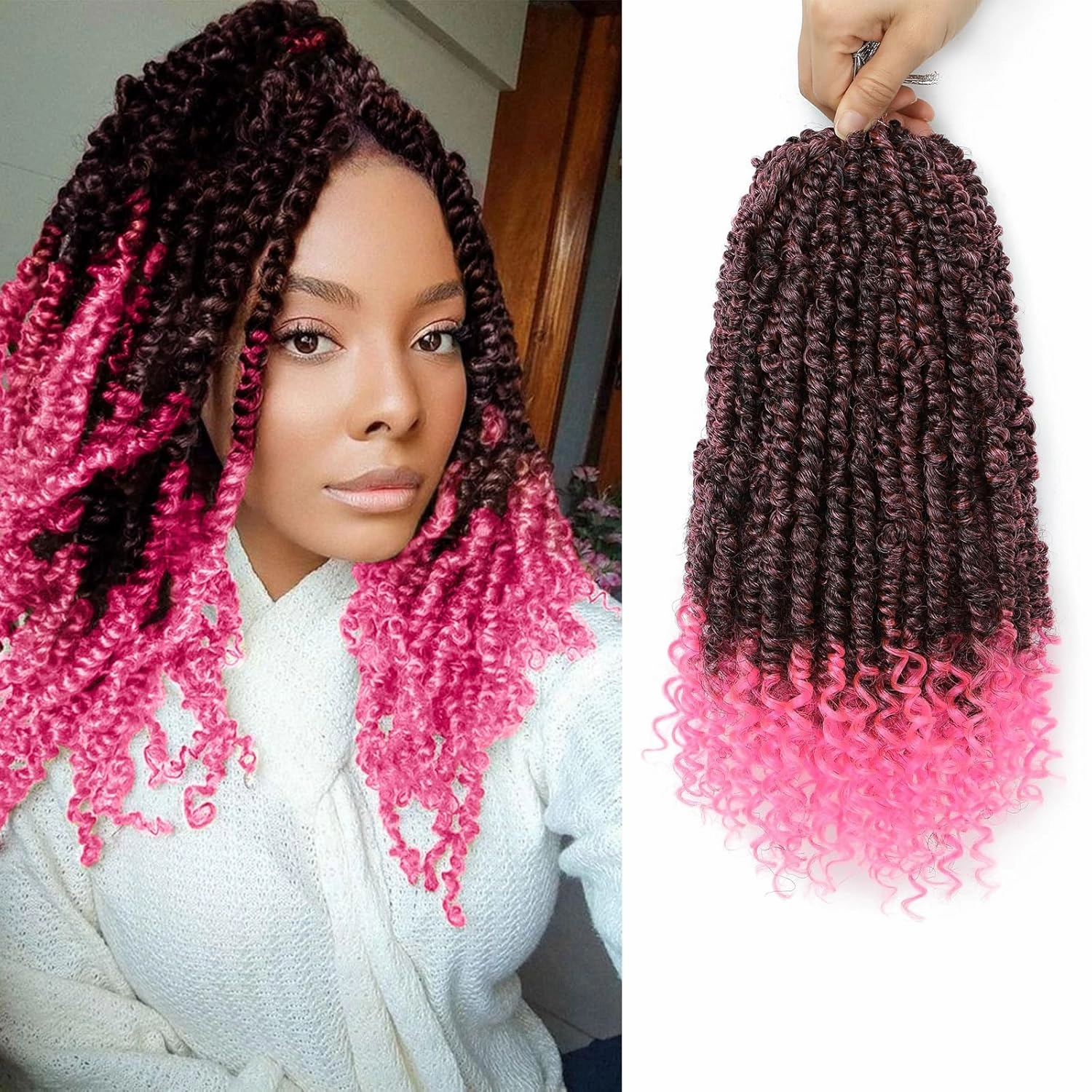 Pink Pre-twisted Passion Twist Hair, 12 Inch 9 Packs Pretwisted Passion Twist Crochet Hair,Soft Pre Looped Curly Crochet Hair For Black Women,Short Crochet Braids(12",T1B/Pink#)