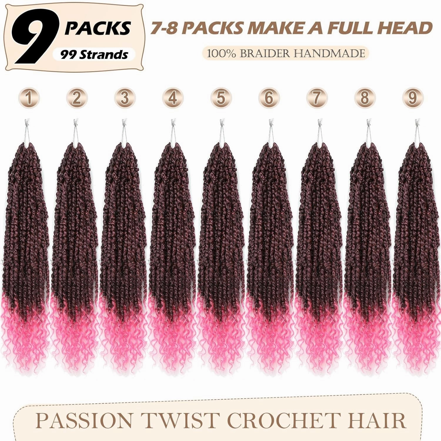 Pink Pre-twisted Passion Twist Hair, 12 Inch 9 Packs Pretwisted Passion Twist Crochet Hair,Soft Pre Looped Curly Crochet Hair For Black Women,Short Crochet Braids(12",T1B/Pink#)