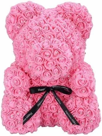 Pink Rose Bear with Diamonds | Handmade Bear | Perfect for Anniversaries, Birthdays, and Engagements (Pink, 10")