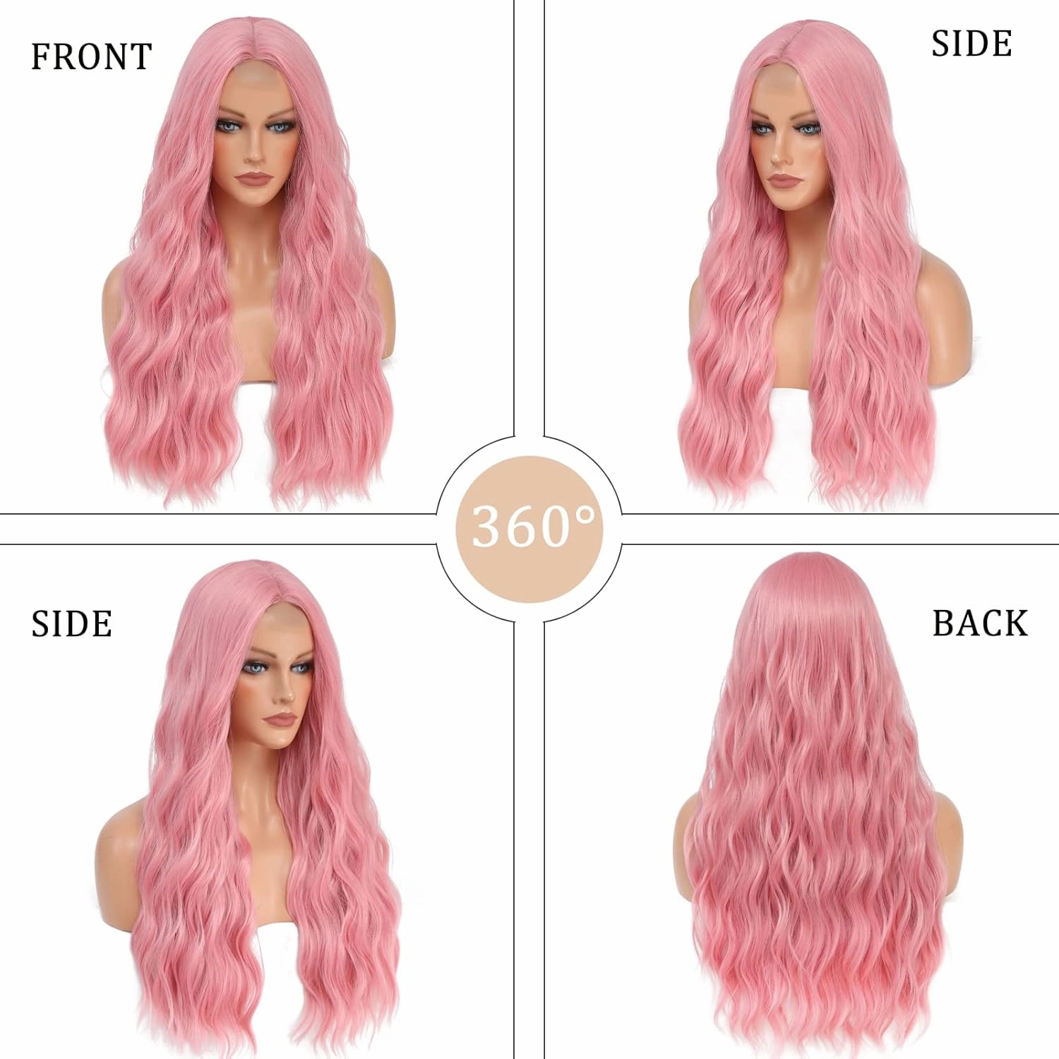 Pink Wig - Long Pink Wavy Wigs for Women Middle Part Pastel Pink 26 inch Natural Curly Synthetic Wig Heat Resistant Fiber Wigs for Daily Party Use