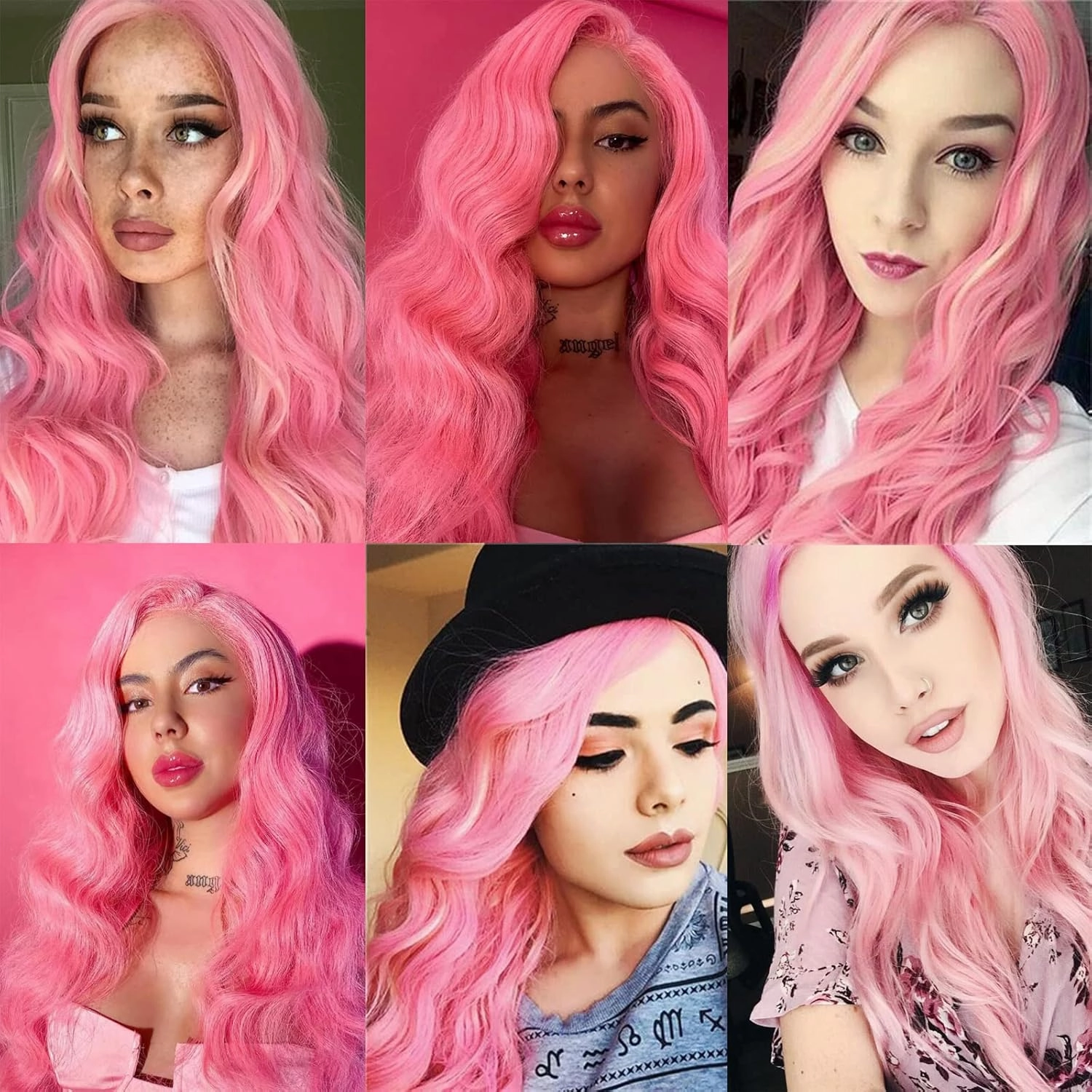 Pink Wig - Long Pink Wavy Wigs for Women Middle Part Pastel Pink 26 inch Natural Curly Synthetic Wig Heat Resistant Fiber Wigs for Daily Party Use