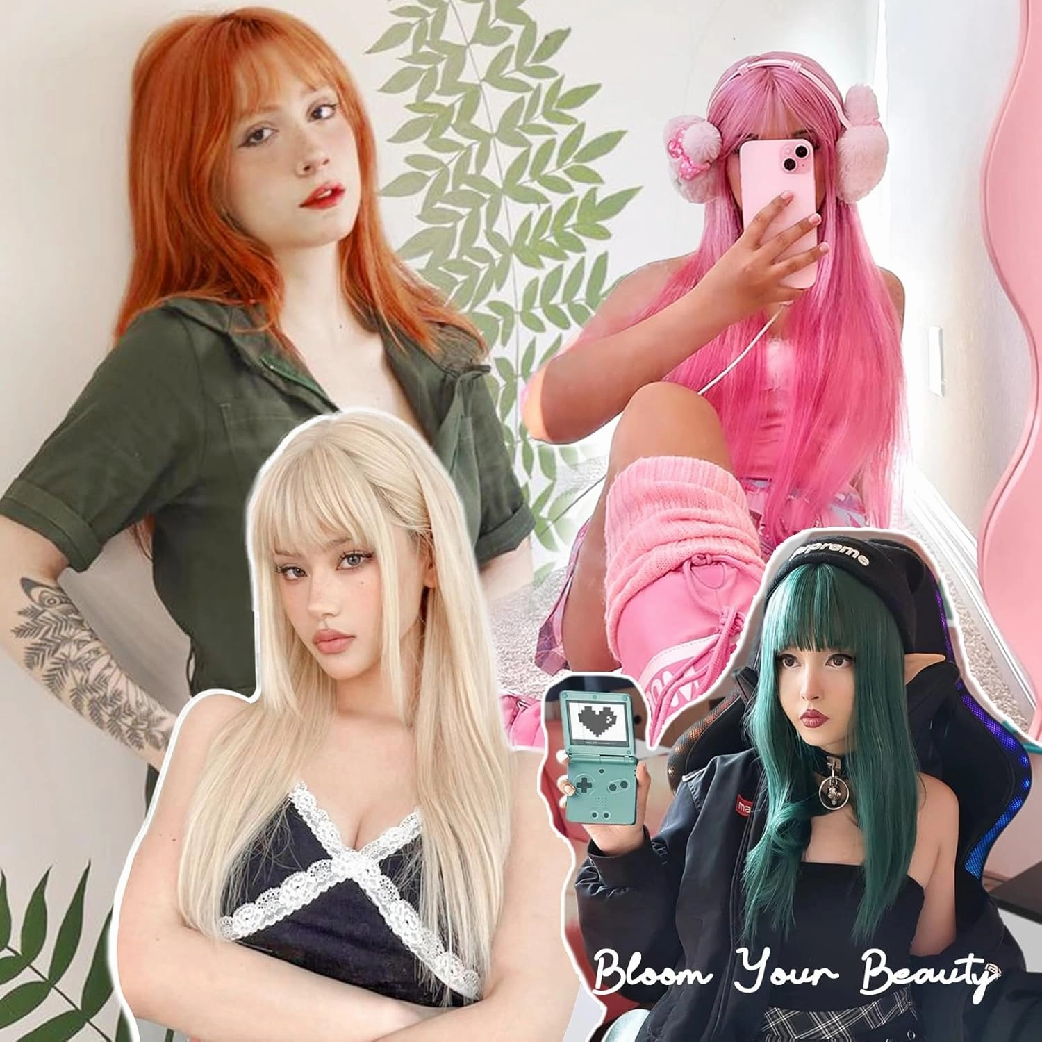 Pink Wig with Bangs for Women – Long Straight Heat Resistant Synthetic Wig for Daily Use, Party, Halloween, Cosplay – 24 Inch Pink Wigs for Girls