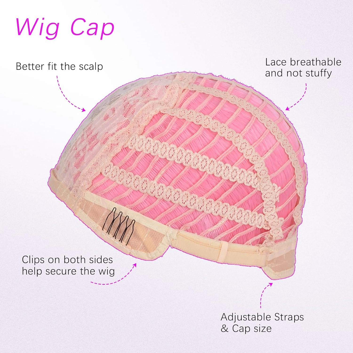 Pink Wig with Bangs for Women – Long Straight Heat Resistant Synthetic Wig for Daily Use, Party, Halloween, Cosplay – 24 Inch Pink Wigs for Girls