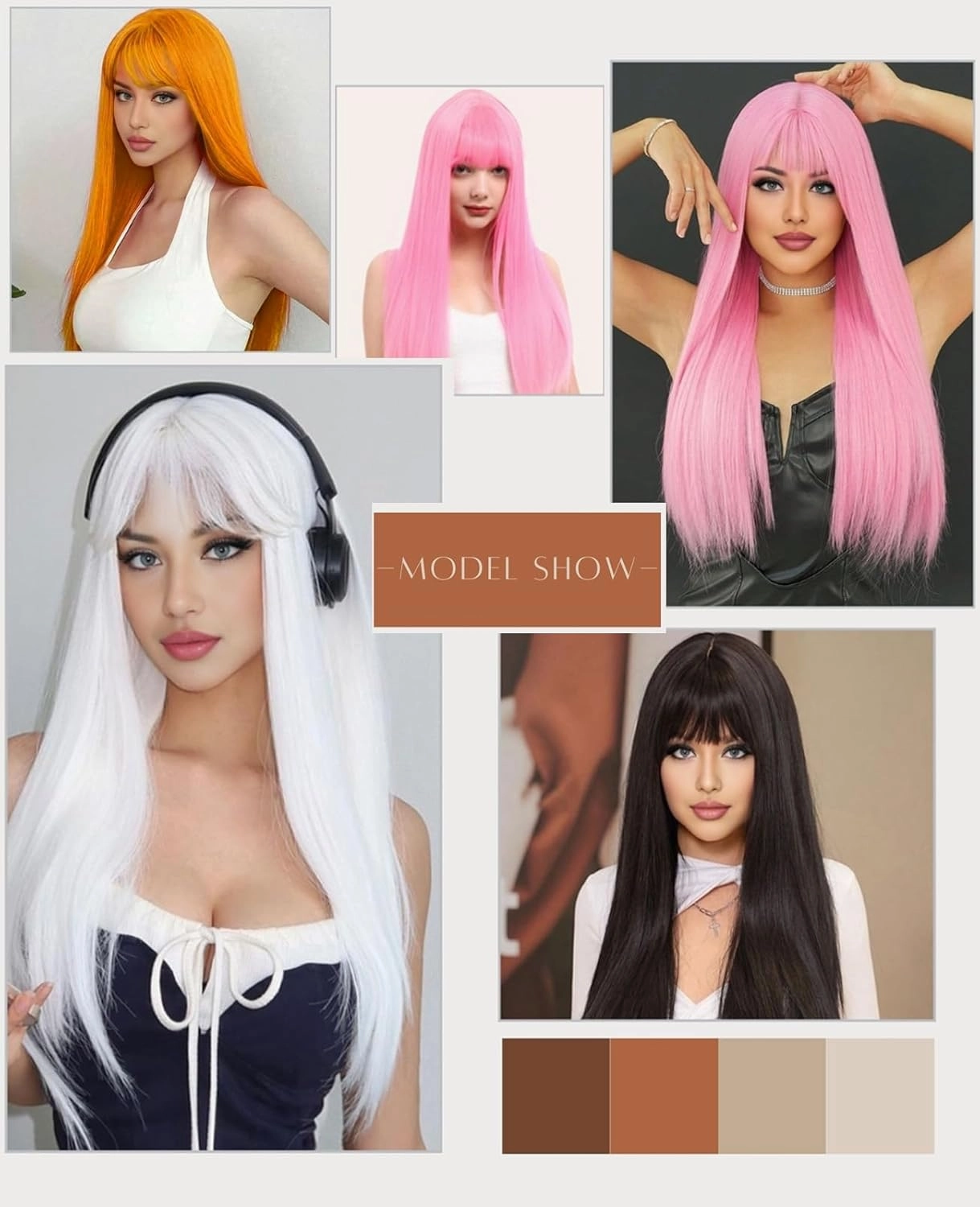 Pink Wigs for Women, 28 Inch Long Straight Pink Wig with Bangs, Natural Looking Heat Resistant Fiber Hot Pink Wig, Colorful Cosplay Party Halloween Wigs for Women