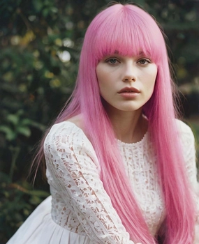 Pink Wigs for Women, 28 Inch Long Straight Pink Wig with Bangs, Natural Looking Heat Resistant Fiber Hot Pink Wig, Colorful Cosplay Party Halloween Wigs for Women