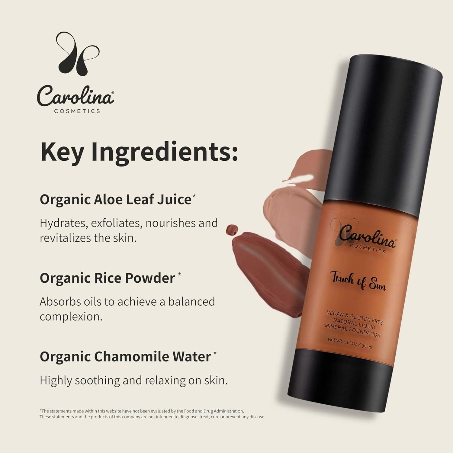 Plant-Based Foundation in Touch of Sun Shade - Hydrating, Pore-Minimizing & Buildable Coverage - Vegan, Non-GMO, Gluten-Free, Paraben-Free - Sun Protection - 1Fl Oz