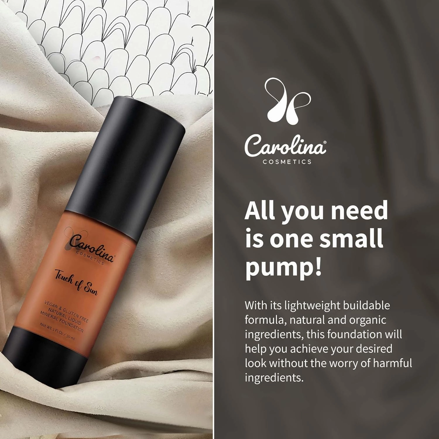Plant-Based Foundation in Touch of Sun Shade - Hydrating, Pore-Minimizing & Buildable Coverage - Vegan, Non-GMO, Gluten-Free, Paraben-Free - Sun Protection - 1Fl Oz