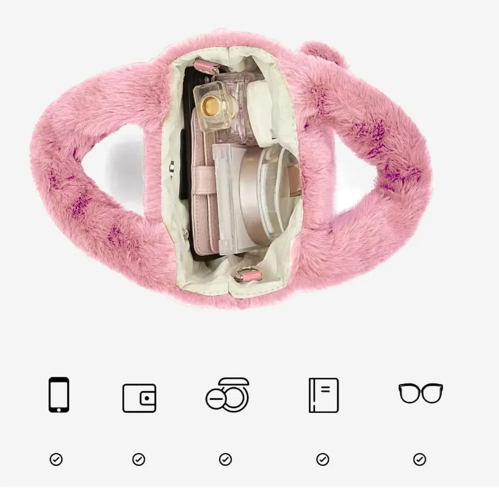 Plush Cartoon Eyes Handbag, Fluffy Furry Purse, 6 Colors Available - Pink, Brown, Camel, White, Green, Blush