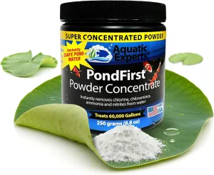 PondFirst Pond Water Conditioner - Concentrated Instant Dechlorinator for Fish Ponds, Makes Water Safe for Koi and Goldfish, Made in The USA, Aquatic Experts (Powder - 250 Grams)