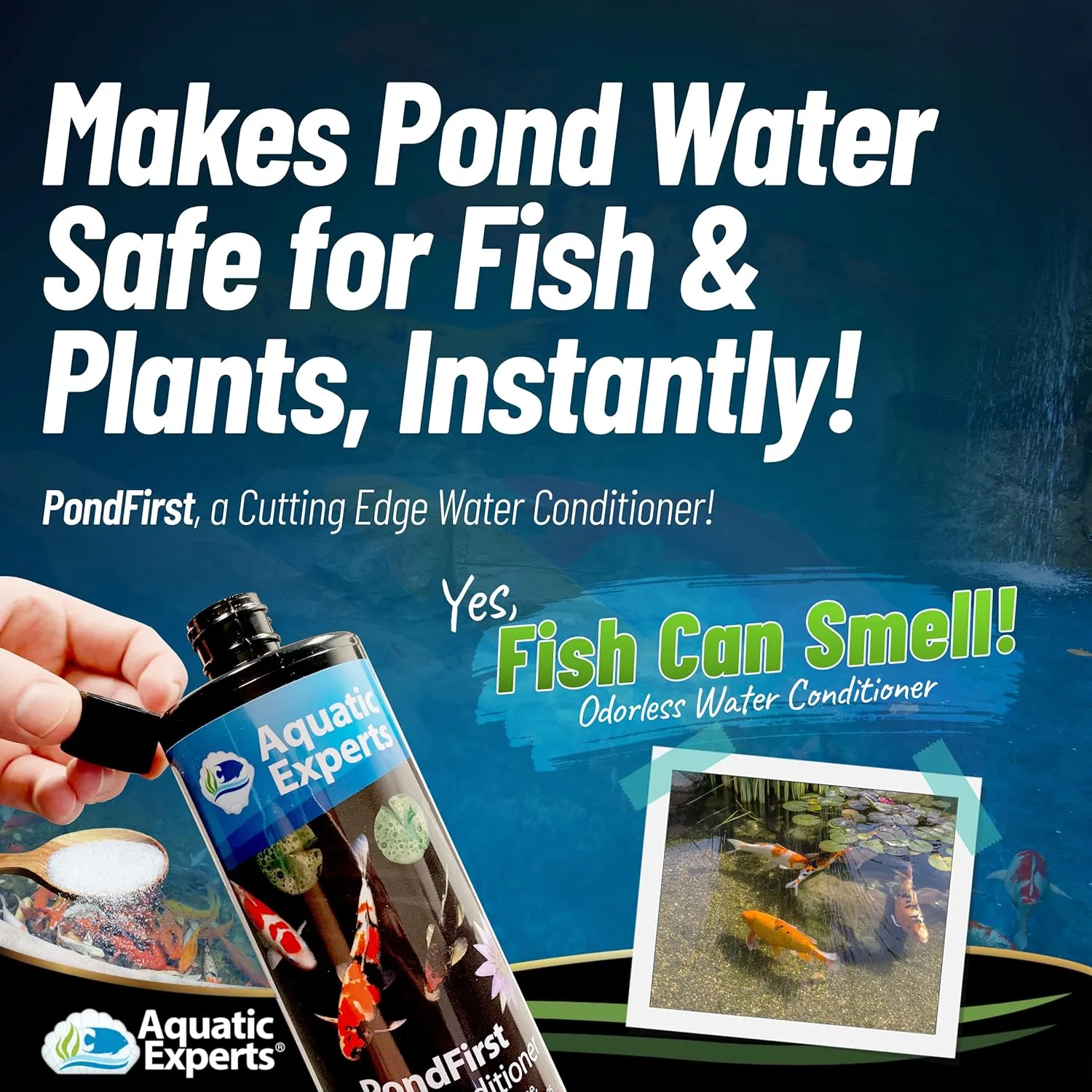 PondFirst Pond Water Conditioner - Concentrated Instant Dechlorinator for Fish Ponds, Makes Water Safe for Koi and Goldfish, Made in The USA, Aquatic Experts (Powder - 250 Grams)
