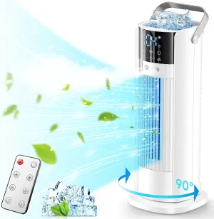 Portable Air Conditioner - 90° Oscillating Tower Fan with Remote, 16" Evaporative Air Cooler with 4 Wind Speeds/Digital Touch Screen/Cool Mist/2-10H Timer - Cooling fan Air Conditioner (White)