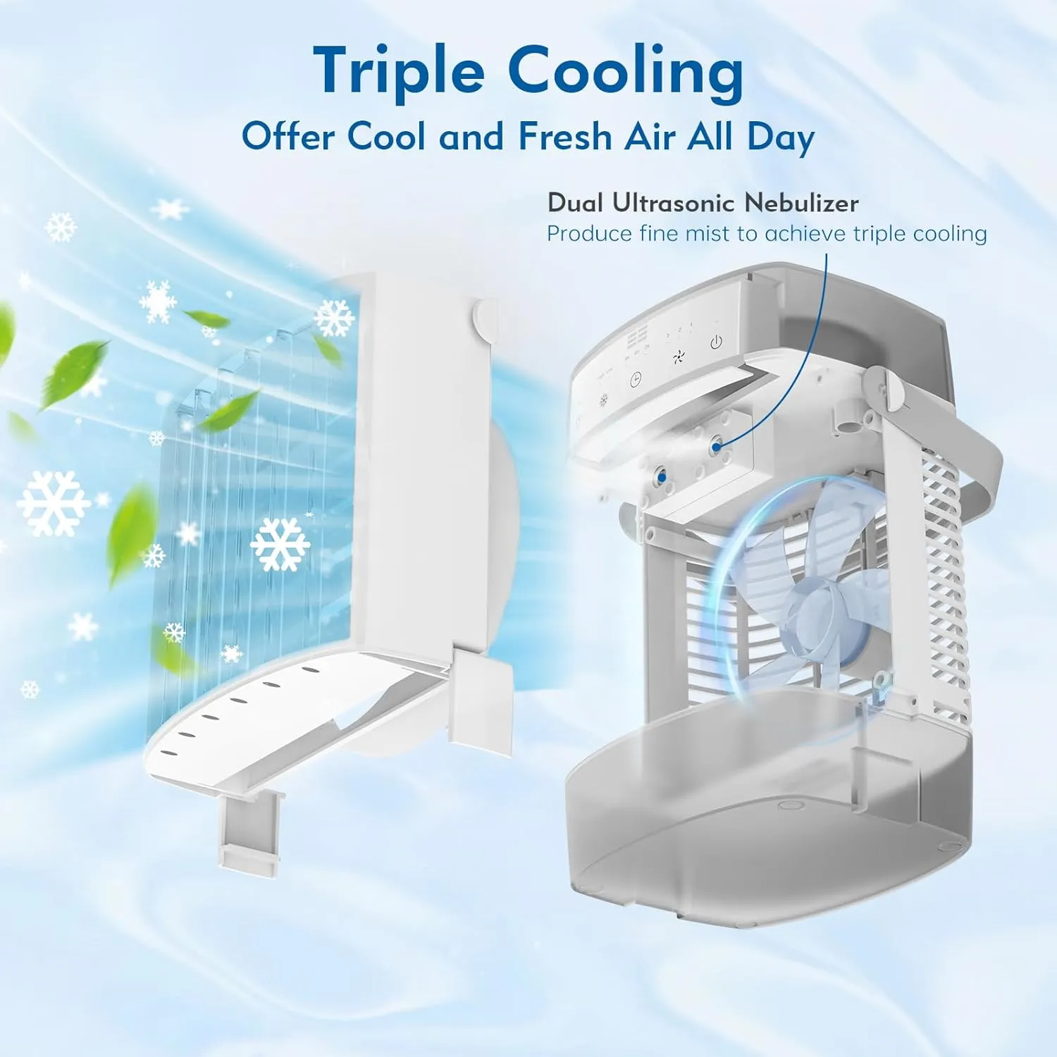 Portable Air Conditioners, 3-in-1 Portable AC Unit, Personal Mini Air Conditioner With 1000ml Water Tank, 2/4/6H Timer, USB Charging Small Cooling Fan(Include 5V 2A Adapter) For Office