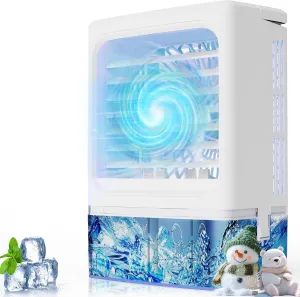 Portable Air Conditioners, 3 Wind Speeds 900 ML Water Tank Quiet Portable AC, Cool Mists Humidifier & 2/4H Timer Evaporative Air Cooler, 7 Color Light Personal Cooling Fan for Home Office Bedroom