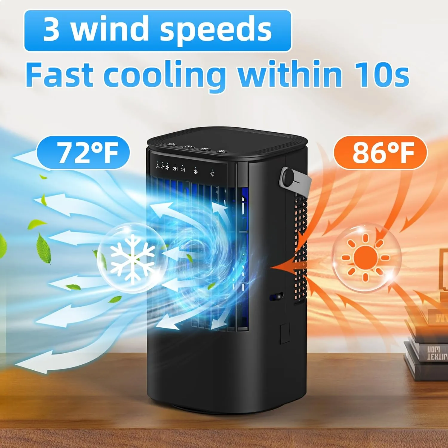 Portable Air Conditioners, 4-in-1 Mini Small Air Conditioner Evaporative Air Cooler Fan with 1000ml Water Tank, 3 Speeds & 7 LED Lights, Personal Mini AC with Timer for Bedroom, Desktop, Home, Office