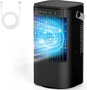 Portable Air Conditioners, 4-in-1 Mini Small Air Conditioner Evaporative Air Cooler Fan with 1000ml Water Tank, 3 Speeds & 7 LED Lights, Personal Mini AC with Timer for Bedroom, Desktop, Home, Office