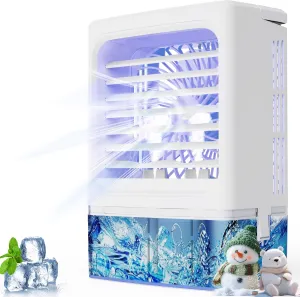 Portable Air Conditioners, 900mL Evaporative Air Cooler with 3 Speeds 7-Color Night Lights & Cool Mists, 2/4H-Timer Small Air Conditioner, Desktop Cooling Fan Portable AC for Bedroom Office