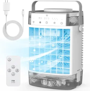 Portable Air Conditioners, Air Cooler with Remoter Evaporative Personal Mini AC, 3 Wind Speed, 2-4-8H Timer, 3 Modes, Colorful Night Light, Portable AC for Room, Car, Bedroom, Camping