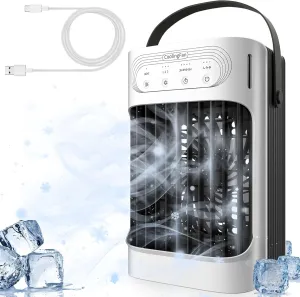 Portable Air Conditioners Cooling Fan, 3 in 1 Evaporative Air Cooler, Portable AC Unit with 3 Speeds, 3 Cool Mists, 4 Timers, 7 Color Lights, Personal Desktop Mini Cooling Fan for Room Camping Car
