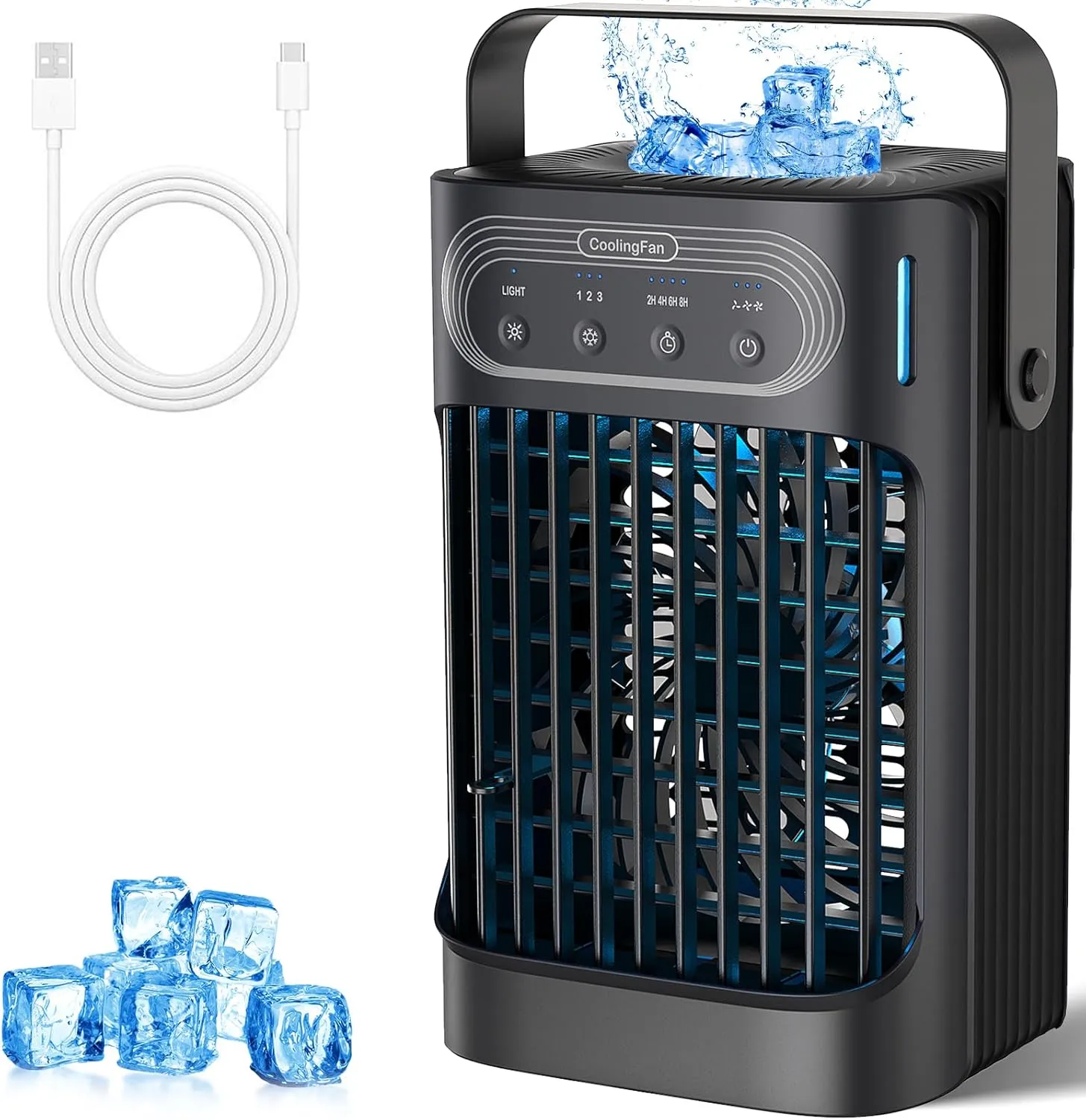 Portable Air Conditioners Cooling Fan, Evaporative Mini Air Conditioner Portable AC Unit with 3 Cool Mist & Speeds, 7 Night Light & 2-8H Timer, Personal Air Cooler for Bedroom Office Camping