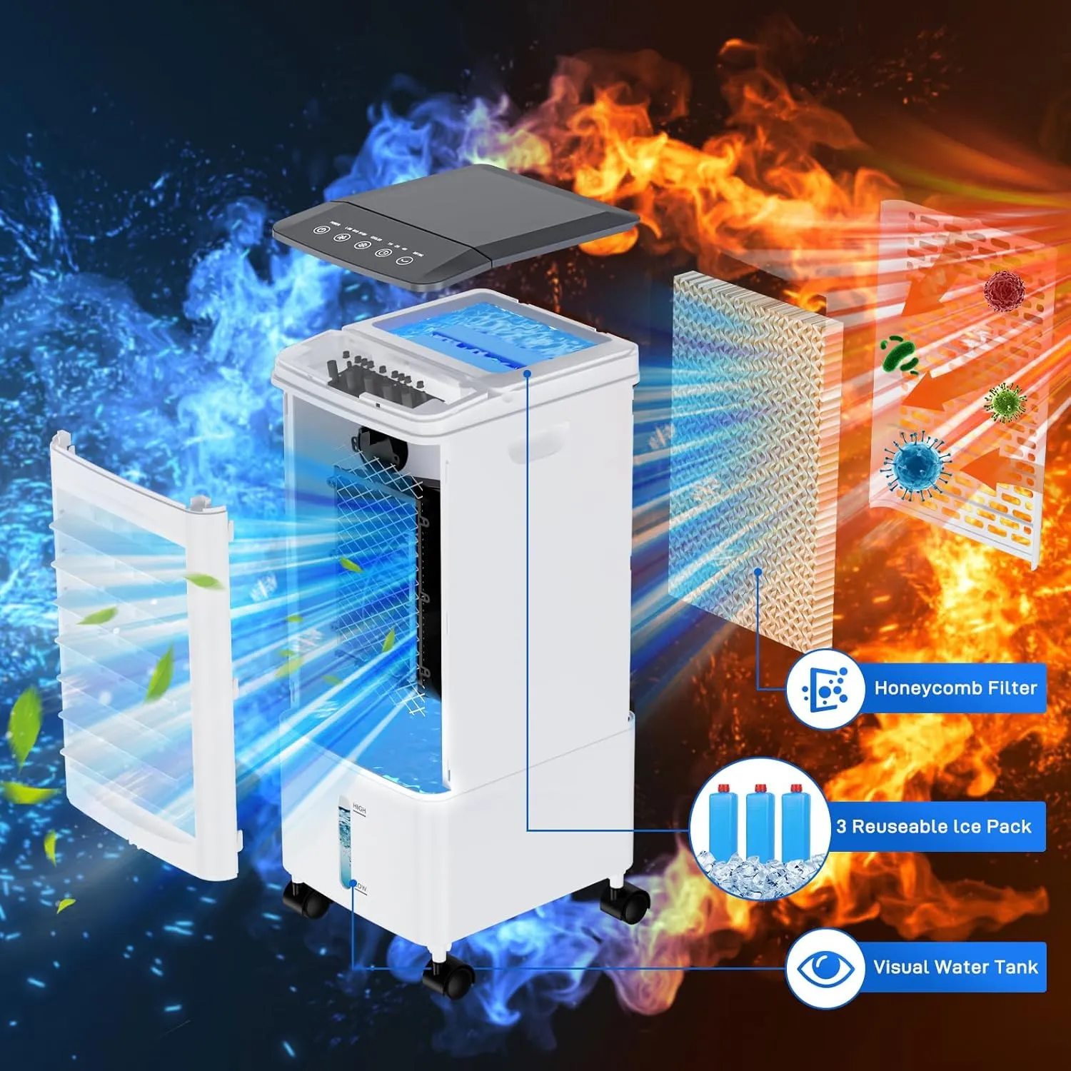 Portable Air Conditioners, Evaporative Air Cooler, Portable AC Cooling Fan w/ 3 Spds & Cooling Mode & Timer, Swamp Cooler w/Remote, Windowless Air Conditioner Portable for Room Home (Off White)