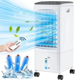 Portable Air Conditioners, Evaporative Air Cooler, Portable AC Cooling Fan w/ 3 Spds & Cooling Mode & Timer, Swamp Cooler w/Remote, Windowless Air Conditioner Portable for Room Home (Off White)