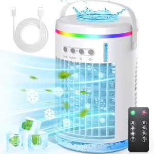 Portable Air Conditioners Fan, 3 Speeds Evaporative Mini Air Conditioner with 7 Colors Light,1400ml Personal Air Conditioner, Portable AC Air Cooler with Humidifier for Room Bedroom Office Desk