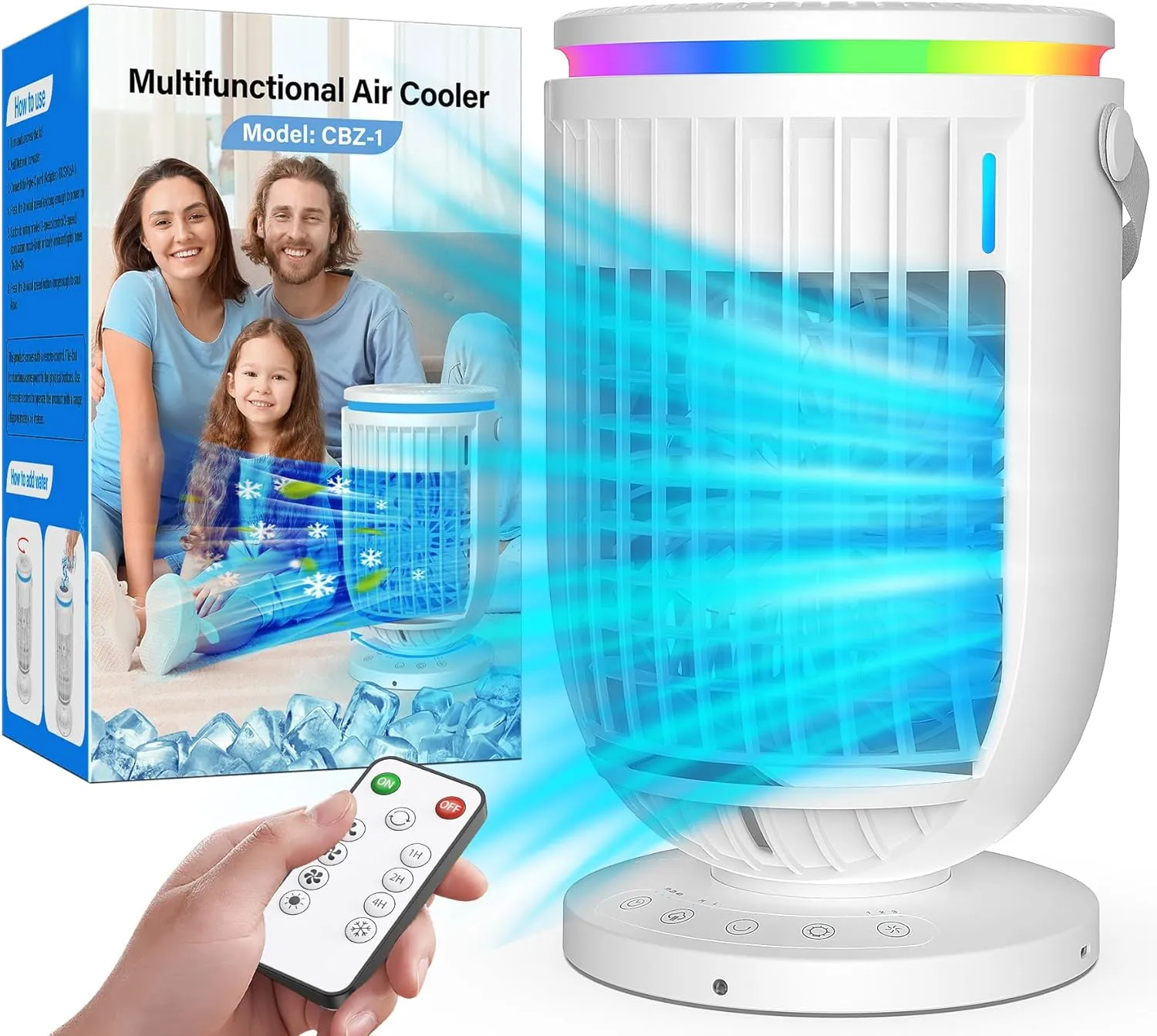 Portable Air Conditioners Fan,JYew AI 120° Oscillating Evaporative Mini Room Air Conditioners,Portable AC Unit Air Cooler with 4 in 1 Humidifier Fan Conditioner, AC Portable for Room (White)